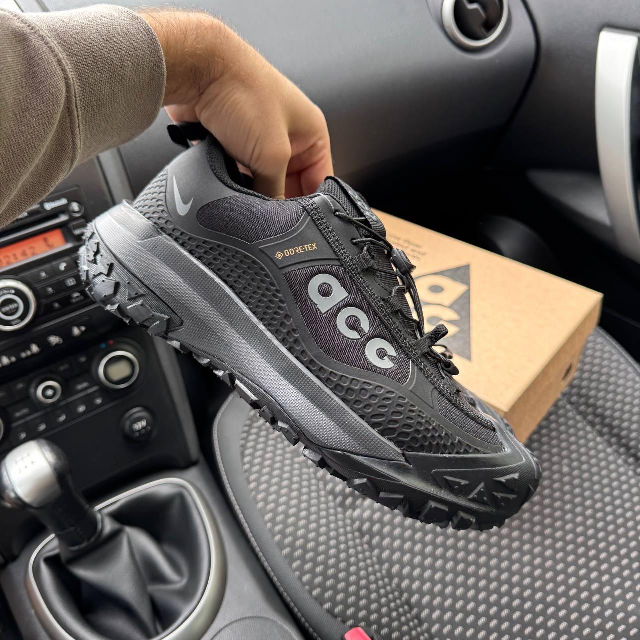 Кросівки чоловічі термо Nike ACG Mountain Fly Gore Tex black grey Найк ГореТекс чорні сірі водостійкий текстиль осінь єврозима