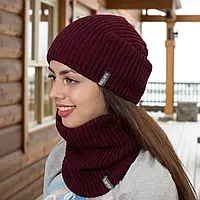 Жіночий теплий зимовий набір в'язана шапка з хомутом one Size для повсякденного носіння Бордо