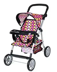 Коляска для ляльок Melogo «Серця» з регульованою ручкою, козирком, кошиком і бампером
