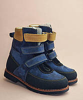 Дитячі сині підліткові шкіряні ортопедичні черевики на хлопчика 32 розмір, фото 3