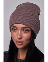 Шапка жіноча демісезонна з закотом капучино Елма
