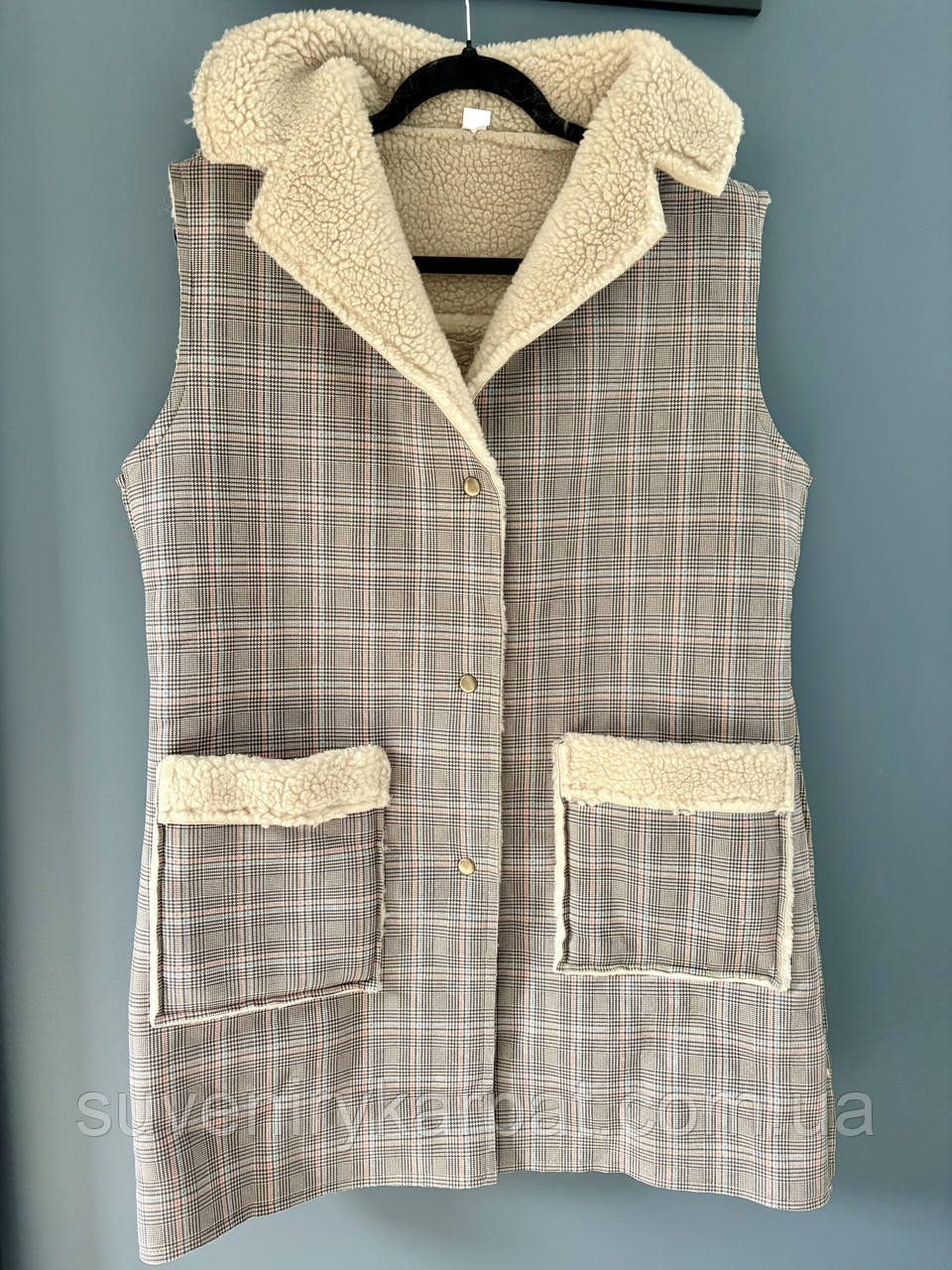 Жилет з овечої шерсті довгий, L, фото 1