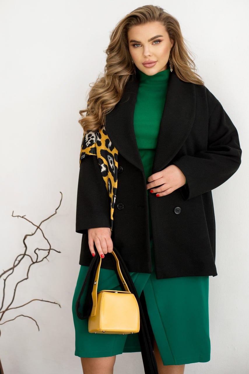 Жіноче пальто чорне великого розміру батал Розміри: 46-48, 50-52, 54-56, 58-60, 62-64, 66-68