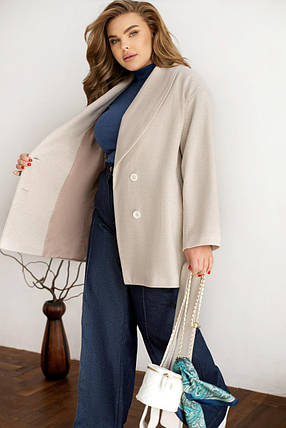 Жіноче пальто бежеве великого розміру батал Розміри: 46-48, 50-52, 54-56, 58-60, 62-64, 66-68, фото 2