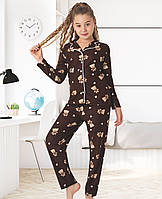 Теплая пижама для девочки. Микрофлис. Шоколадный цвет. Мишка Тедди