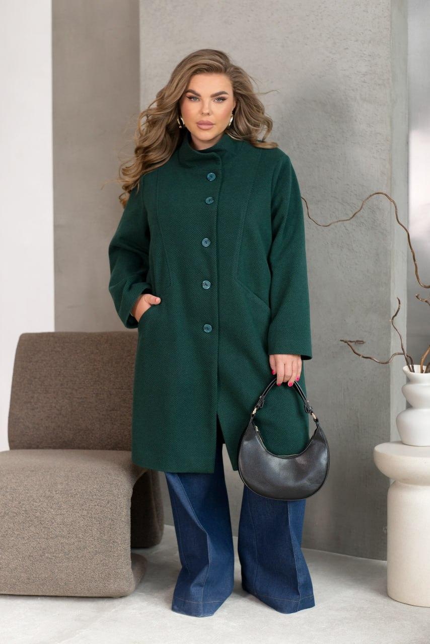 Жіноче пальто зелене великого розміру батал Розміри: 46-48, 50-52, 54-56, 58-60, 62-64, 66-68