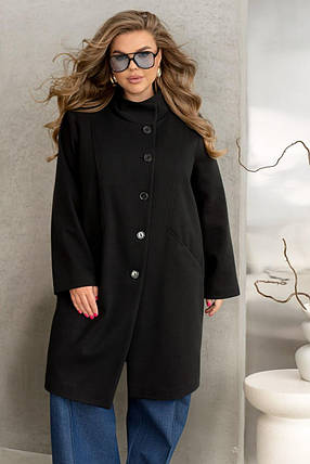 Жіноче пальто чорне великого розміру батал Розміри: 46-48, 50-52, 54-56, 58-60, 62-64, 66-68, фото 1