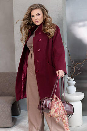 Жіноче пальто бордо великого розміру батал Розміри: 46-48, 50-52, 54-56, 58-60, 62-64, 66-68, фото 2