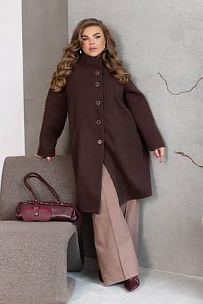 Жіноче пальто шоколад великого розміру батал Розміри: 46-48, 50-52, 54-56, 58-60, 62-64, 66-68, фото 2