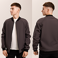 Чоловіча куртка бомбер весна-осінь демісезонний фліс на блискавці темно-сірий Pobedov Thunder софтшелл