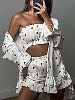 Жіночий комплект для дому та сну (накидка, топ і шорти) у розмірі М