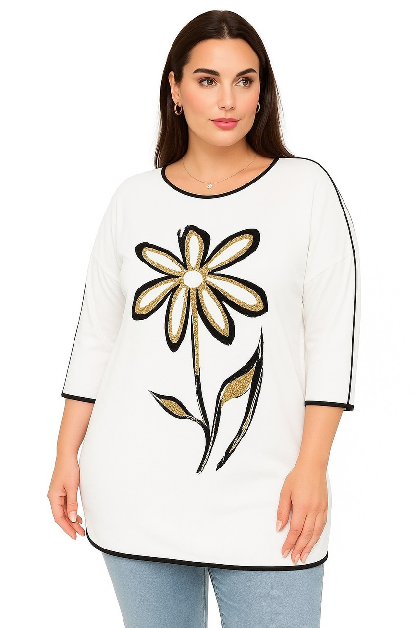 Блузка - туника Турція з малюнком квітка 7276 біла (54-66), фото 1