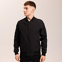 Чоловіча куртка бомбер весна-осінь демісезонний фліс на блискавці чорний Pobedov Thunder софтшел