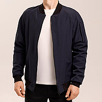 Чоловіча курточка бомбер весна-осінь демісезонний фліс на блискавці темно-синій Pobedov Thunder софтшел
