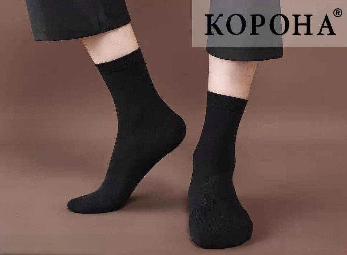 Шкарпетки чоловічі Корона однотонні класичні дикий шовк та бавовна чорні