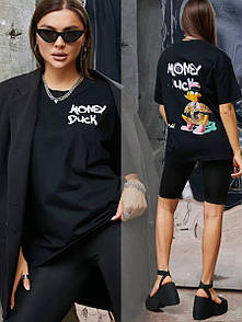 Футболка Даффі Дак жіноча з великим принтом на спині  написом та малюнком колір чорний S