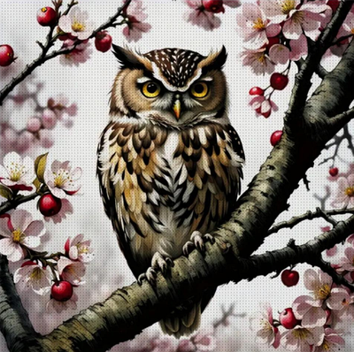 Набір для вишивання за нанесеною на канву схемою  "Spring owl".AIDA 14CT printed , 30*30 см