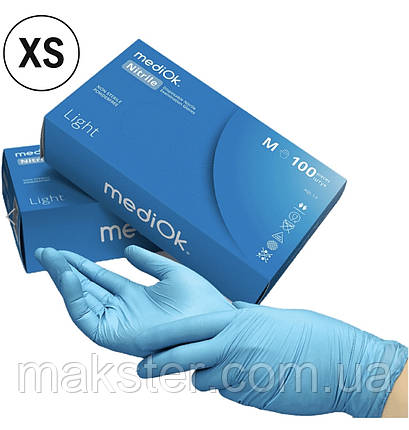 Нітрилові рукавички Mediok Light, блакитні, 100 шт.   XS, фото 1