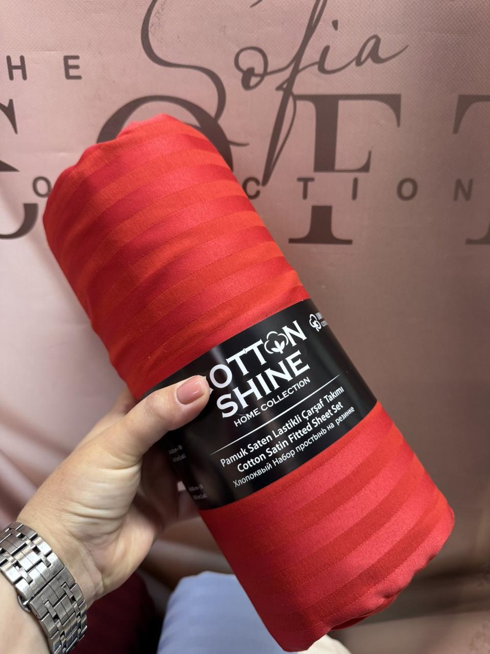 Простирадло сатинове на гумці Cotton 180 на 200 см з наволочками, фото 1