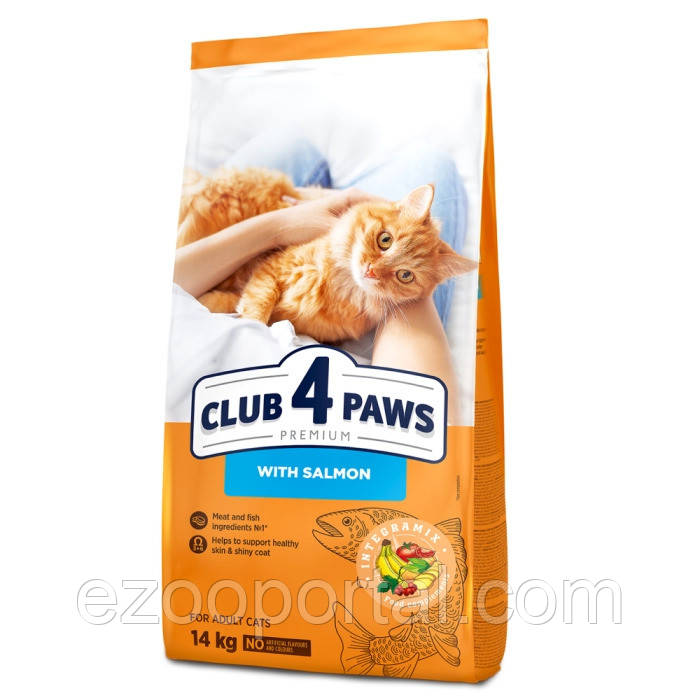 Корм Клуб 4 Лапи для дорослих котів з лососем 14кг, фото 1
