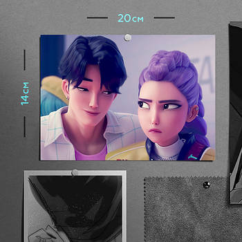 "Джіну та Румі (Кейпоп мисливиці на демонів / KPop Demon Hunters)" плакат (постер) розміром А5 (20х14см)