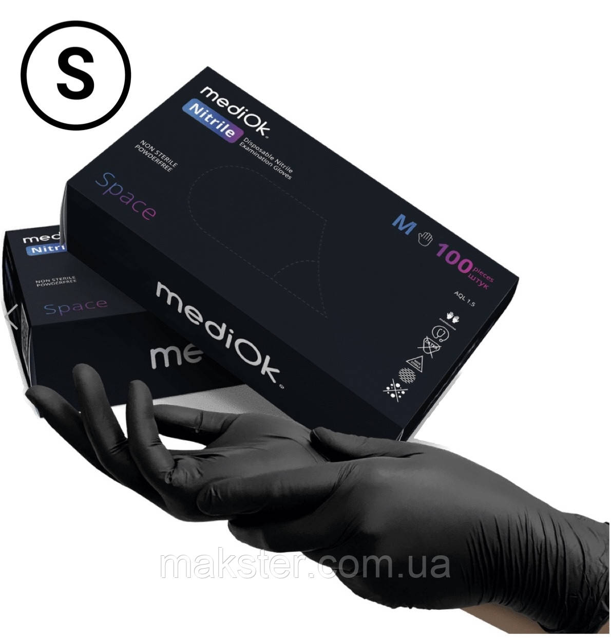 Нітрилові рукавички чорні MediOk 3,5г 100 шт(50 пар)  S