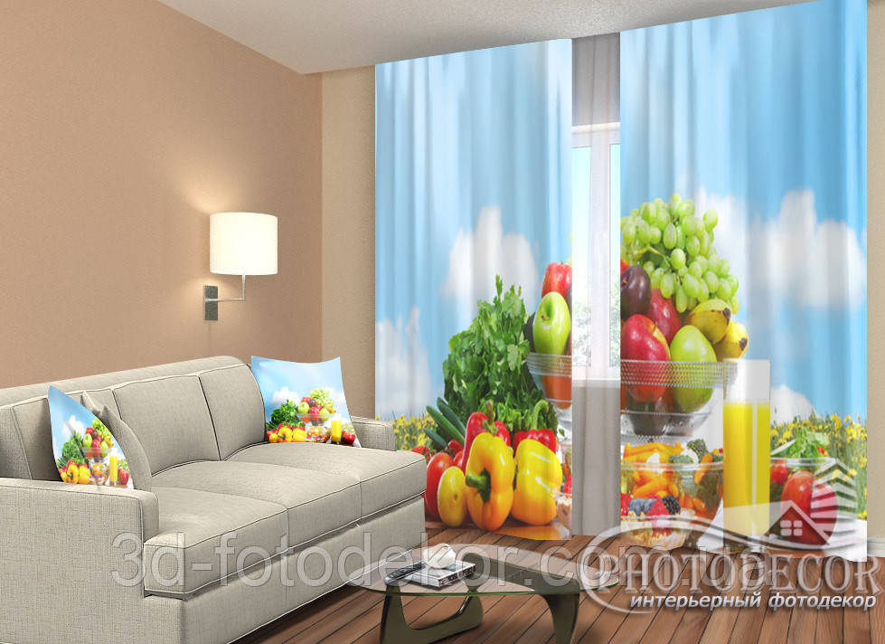 Фото Штори "Фрукти і овочі" 2,5м*2,6м (2 полотна по 1,30м), тасьма