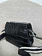 Шкіряна сумка трапеція на три відділення фактура КРОКОДИЛ С101-КТ-4135-К Чорна, фото 4