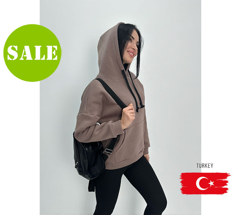 Жіночий теплий худі з капюшоном "Basic" Турція оптом | Батал |Розпродаж моделі, фото 1