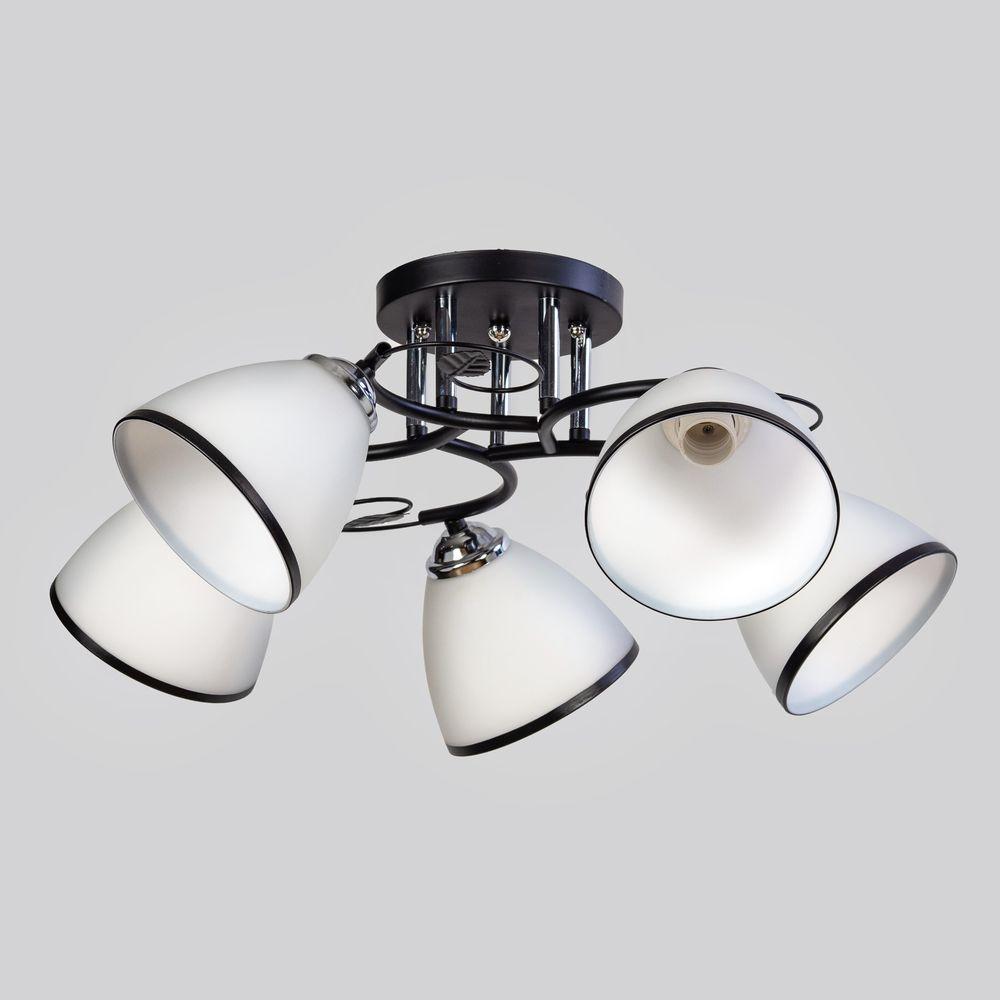 Світильник стельовий на 5 ламп E27 чорний каркас, скляні плафони