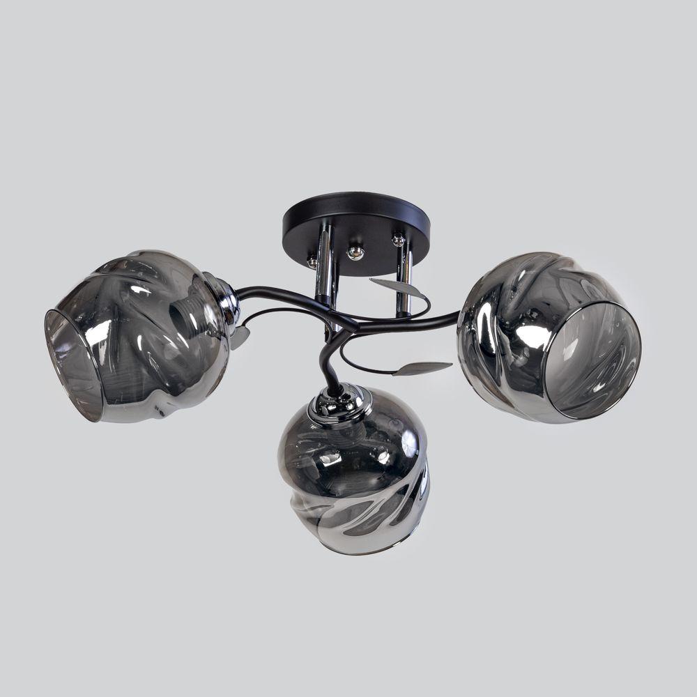 Люстра лофт чорна з хромом на 3 плафони скло E27