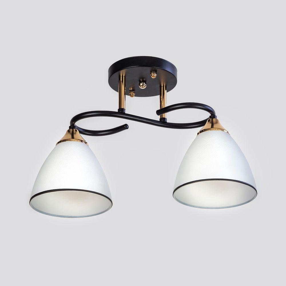 Люстра на дві лампи Е27 з відкритими матовими плафонами чорно-біла