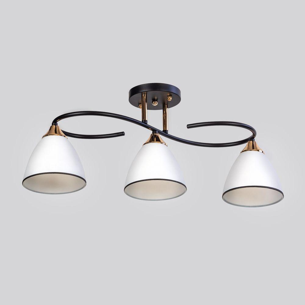 Світильник для кухні 3 відкриті скляні плафони чорний з білим цоколь Е27