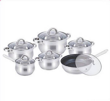 Набір каструль із неіржавкої сталі з кришкою Benson 12 предметів