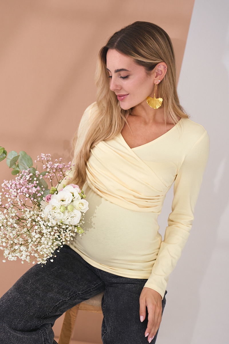 Кремовий лонгслів для вагітних та годуючих з бавовняного трикотажу, фото 1