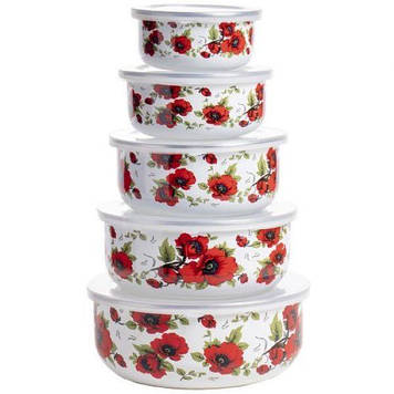 Набір судочків круглих A-PLUS Емаль 5 шт Червоний