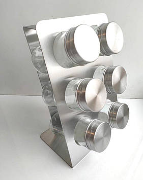 Набір для солі та спецій Kamille 7036 на прямокутній підставці 6 предметів