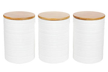 Набір керамічних банок 3 шт 800 мл із бамбуковими кришками з об'ємним малюнком Лінії 304-903