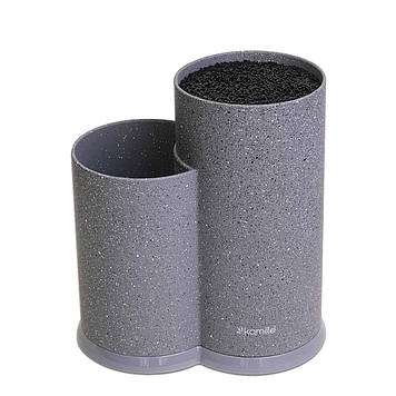 Підставка для ножів Kamille 22 см сірий мамур подвійна КМ-7607