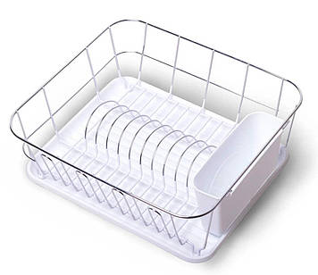 Сушарка для посуду Kamille КМ-0763D з хромованої сталі з піддоном білим