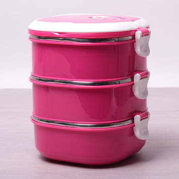 Ланчбокс потрійний Kamille на 2700 мл рожевий КМ-2114