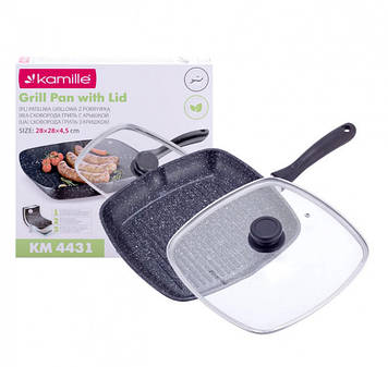 Сковорода-гриль 28 х 28 см із кришкою й антипригарним покриттям Kamille KAM-4431