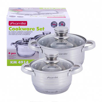 Набір каструль із неіржавкої сталі 4 предмети (1,5 л, 2 л) Kamille KM-4914