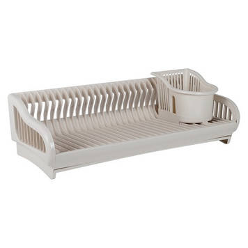 Сушарка для посуду 53 х 23 х 19 см пластикова 2в1 з підставкою для столового приладдя Біла троянда Алеана 167091