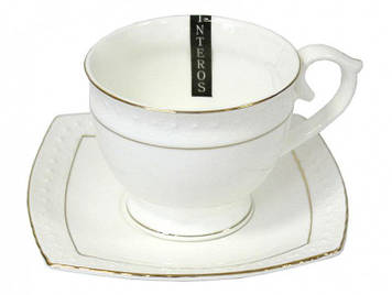 Чашка з блюдцем 280 мл кругла порцелянова біла Снігова королева Interos 5067107-A-280