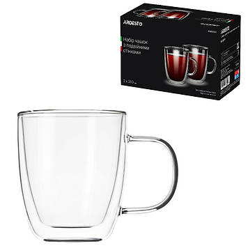 Набір чашок Ardesto з подвійними стінками та ручками 310 мл h- 10,2 см 2 шт боросилікатне скло AR2631GH