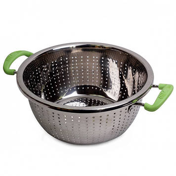 Друшляк d-26 см із двома червоними силіконовими ручками з неіржавкої сталі Kamille КМ-4359