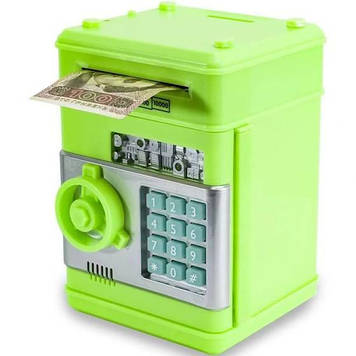 Електронний сейф-копилка Number Bank "Банкомат" з кодовим замком і купюроприймачем Салатовий