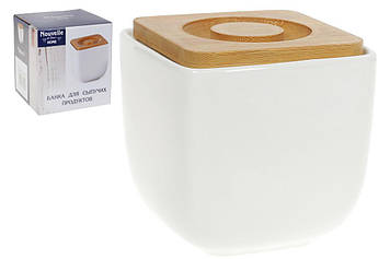 Банка порцелянова для сипких продуктів 400 мл із бамбуковою кришкою Naturel BonaDi 375-371