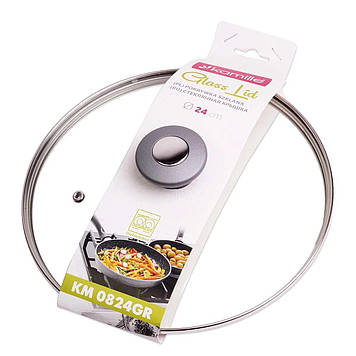 Кришка скляна d-24 см з металевим обідком універсальна Kamille 0824 КМ GR